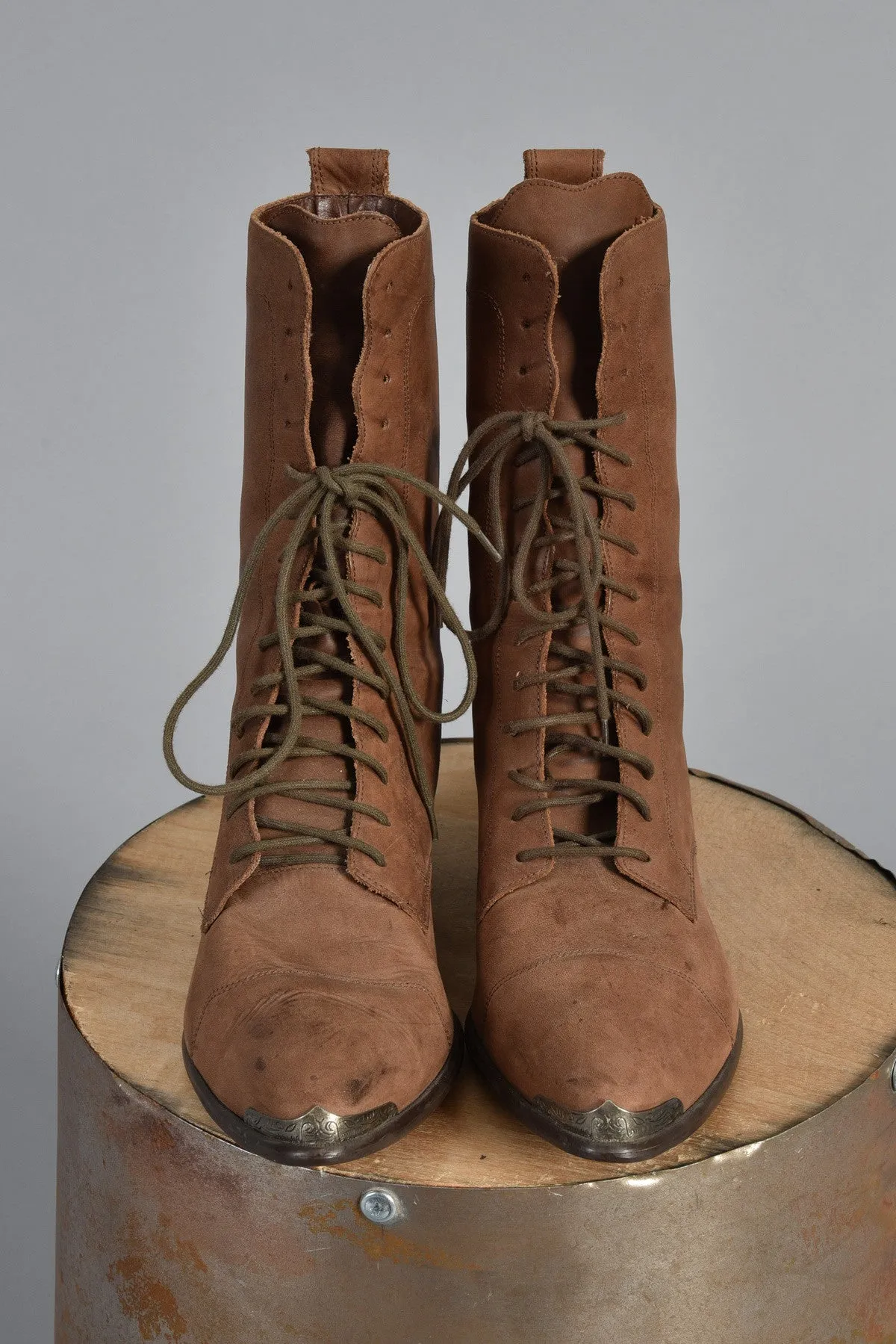 Acme Mocha Colored Leather Lace Up Boots 8.5