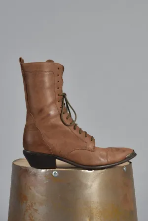 Acme Mocha Colored Leather Lace Up Boots 8.5