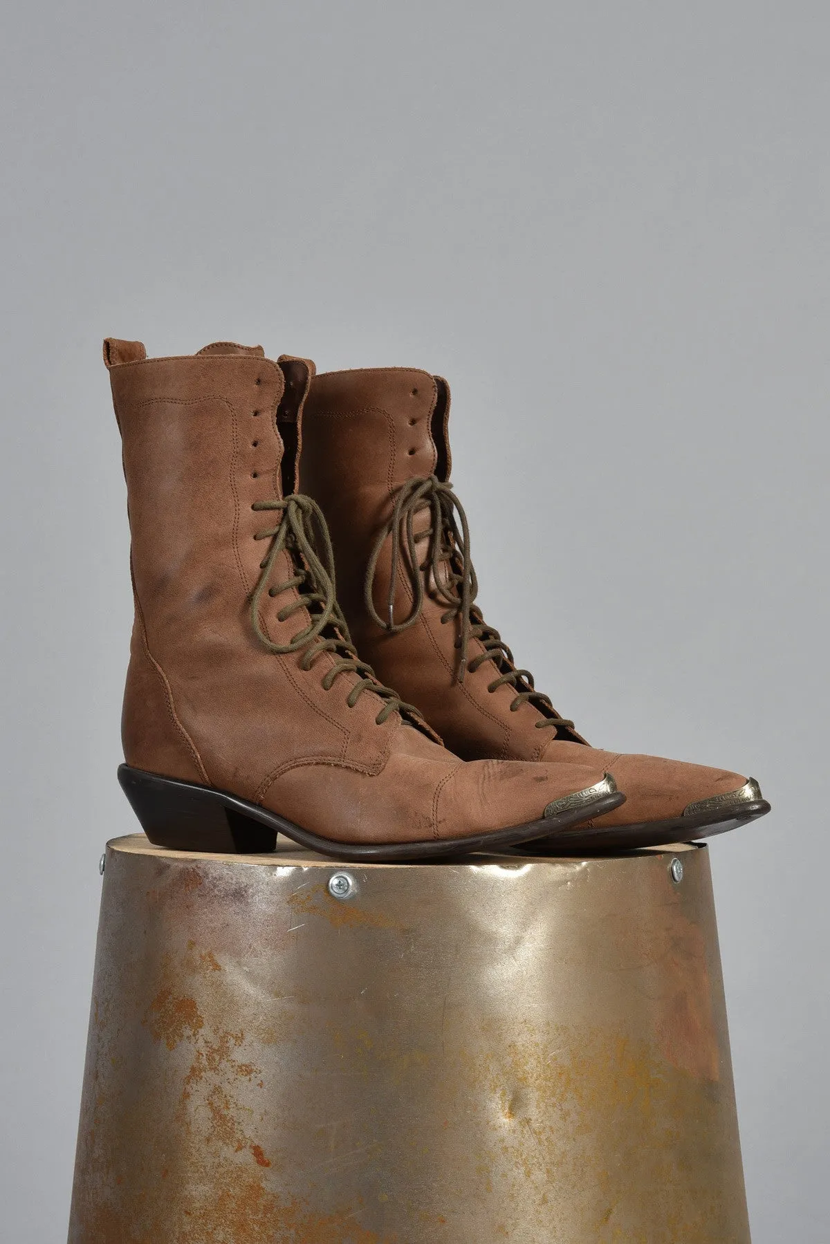 Acme Mocha Colored Leather Lace Up Boots 8.5