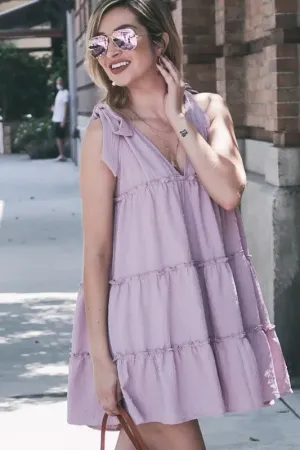And The Why Polka Dot Textured Layered Flounce Ruffle Dress In Lavender