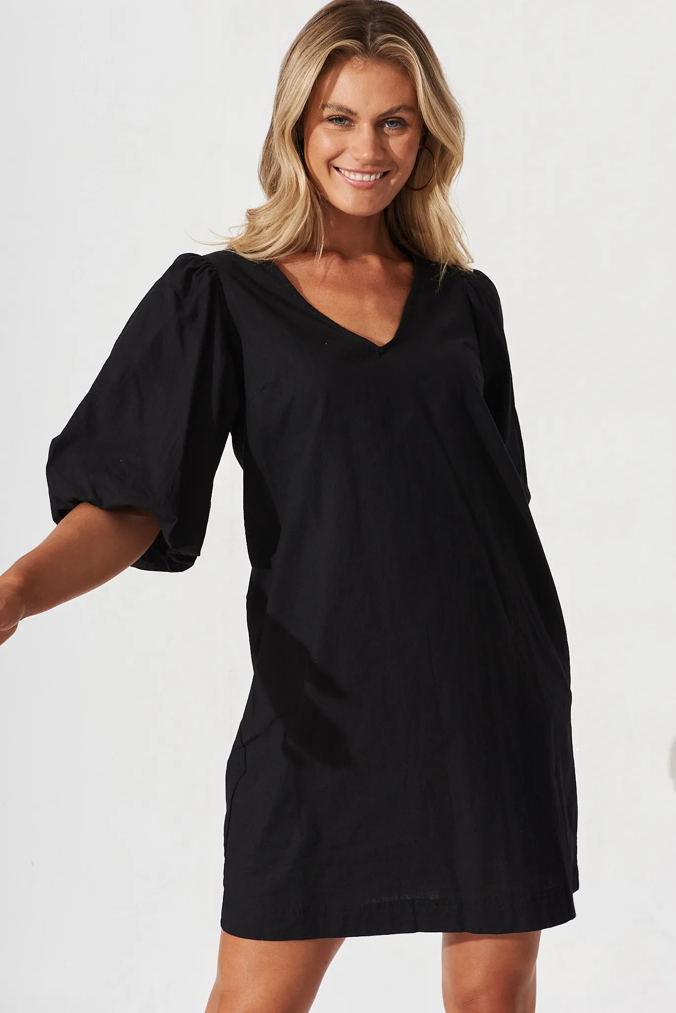 Ashlynn Dress In Black Cotton
