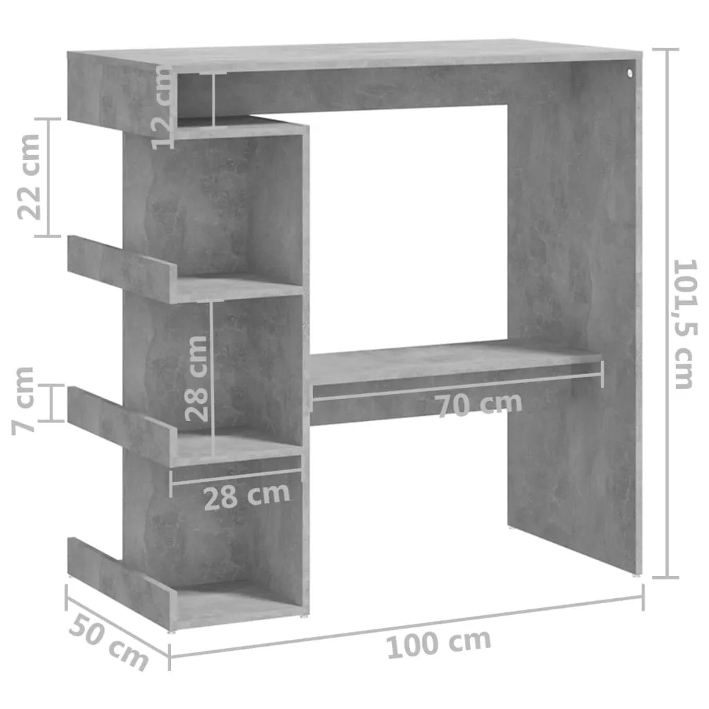 Bar Table with Storage Rack Concrete Grey 100x50x101.5cm Chipboard