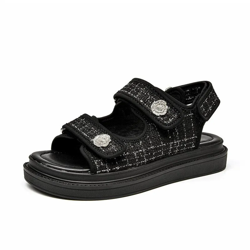 Basic Hook and Loop Embroidered Outdoor Sandals