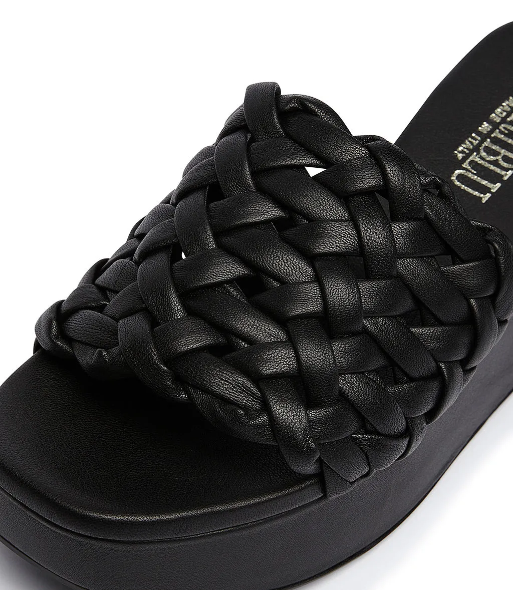 Black nappa leather slides