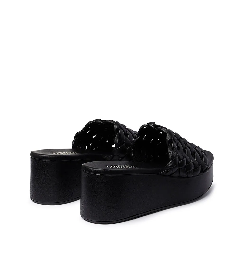 Black nappa leather slides