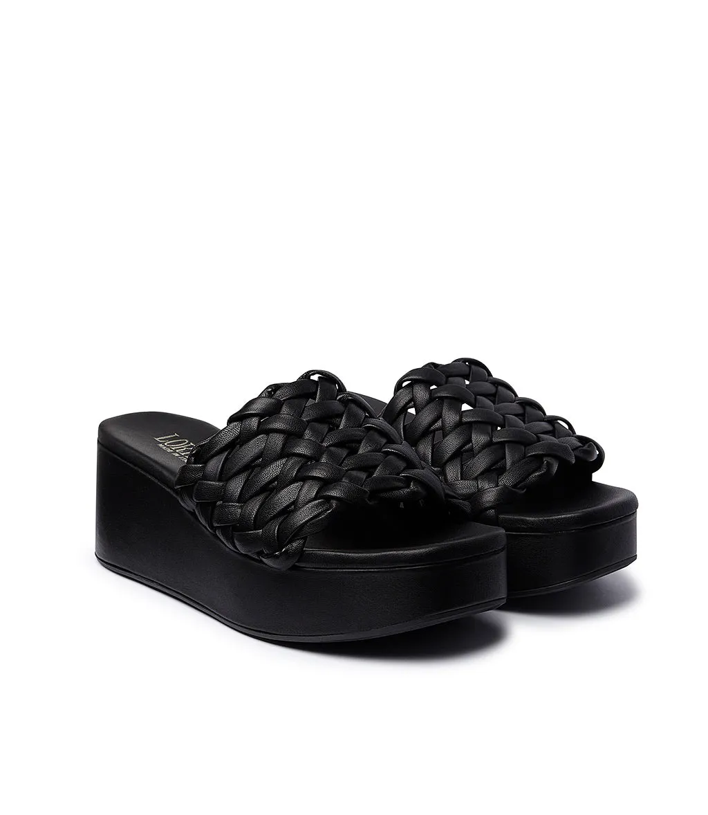 Black nappa leather slides