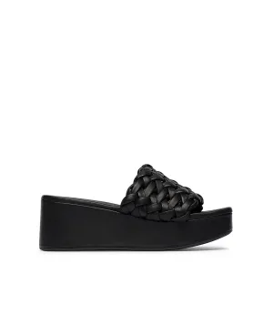Black nappa leather slides