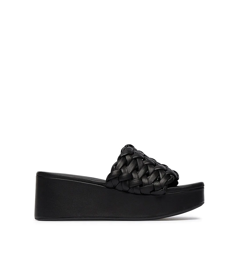 Black nappa leather slides
