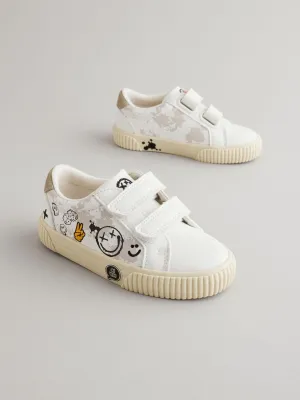 Black/White Standard Fit (F) Two Strap Touch Fastening Shoes