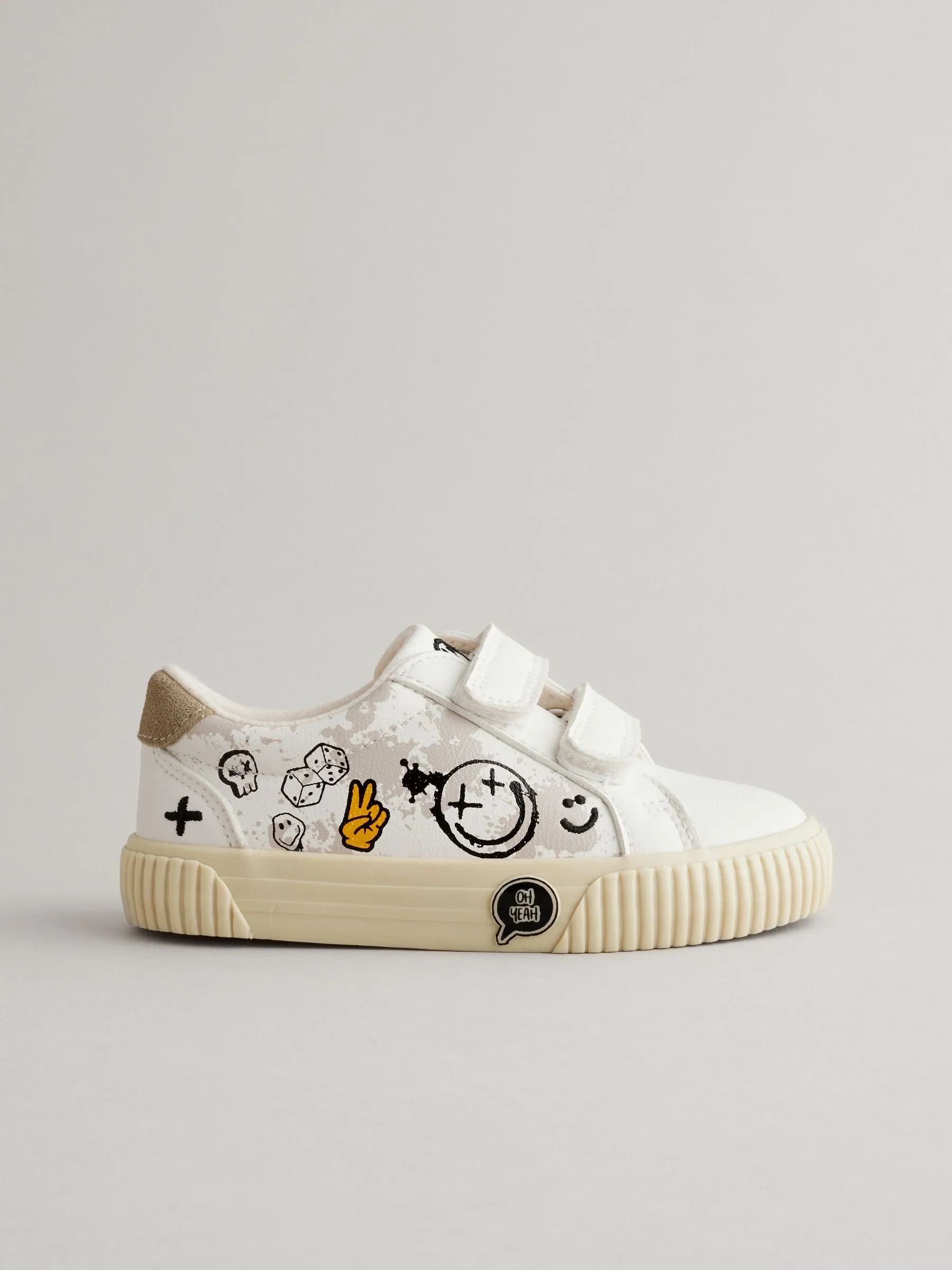 Black/White Standard Fit (F) Two Strap Touch Fastening Shoes