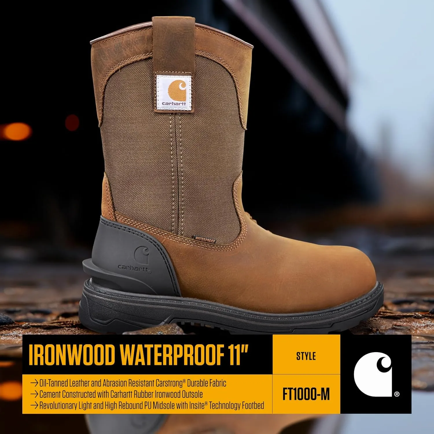 Carhartt Men's Ironwood Waterproof 11" Soft Toe Wellington Work Boots