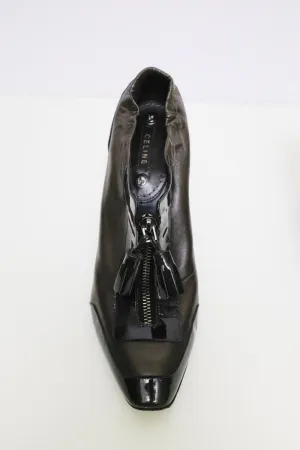 CELINE VINTAGE 38 KHAKI LEATHER PUMPS