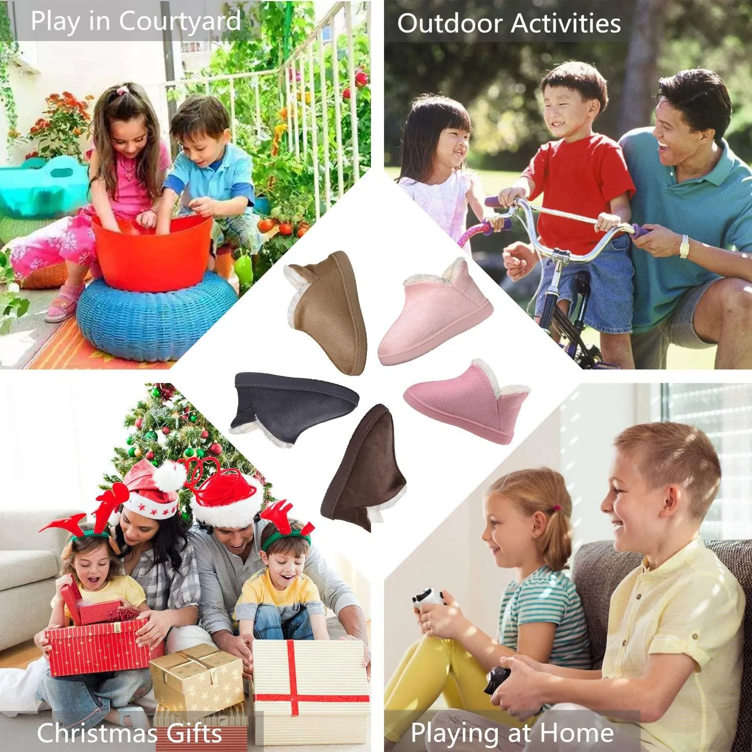 ChayChax Kids Indoor Outdoor Slippers Micro Suede House Shoes Boys Girls Winter Warm Fluffy Plush Slipper Boots with Anti-Slip Sole