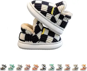 Checkered Slippers for Kids, Checkered Slippers, Casual House Outdoor Indoor Warm Plush Shoes, Parent-Child Warm Slippers