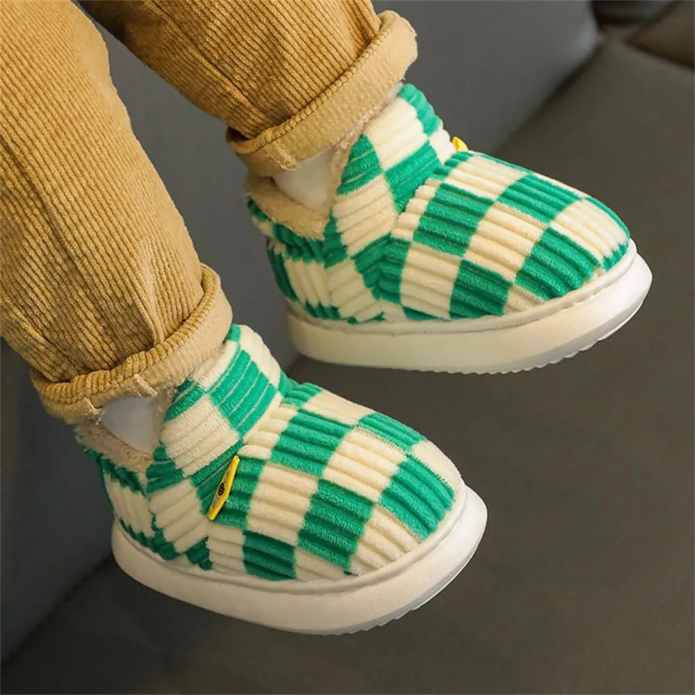 Checkered Slippers for Kids, Checkered Slippers, Casual House Outdoor Indoor Warm Plush Shoes, Parent-Child Warm Slippers