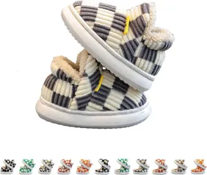 Checkered Slippers for Kids, Checkered Slippers, Casual House Outdoor Indoor Warm Plush Shoes, Parent-Child Warm Slippers