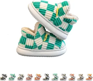 Checkered Slippers for Kids, Checkered Slippers, Casual House Outdoor Indoor Warm Plush Shoes, Parent-Child Warm Slippers