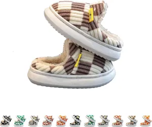 Checkered Slippers for Kids, Checkered Slippers, Casual House Outdoor Indoor Warm Plush Shoes, Parent-Child Warm Slippers