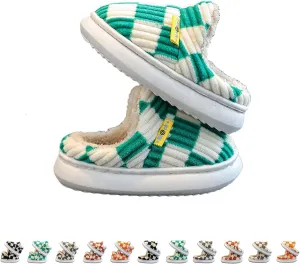 Checkered Slippers for Kids, Checkered Slippers, Casual House Outdoor Indoor Warm Plush Shoes, Parent-Child Warm Slippers
