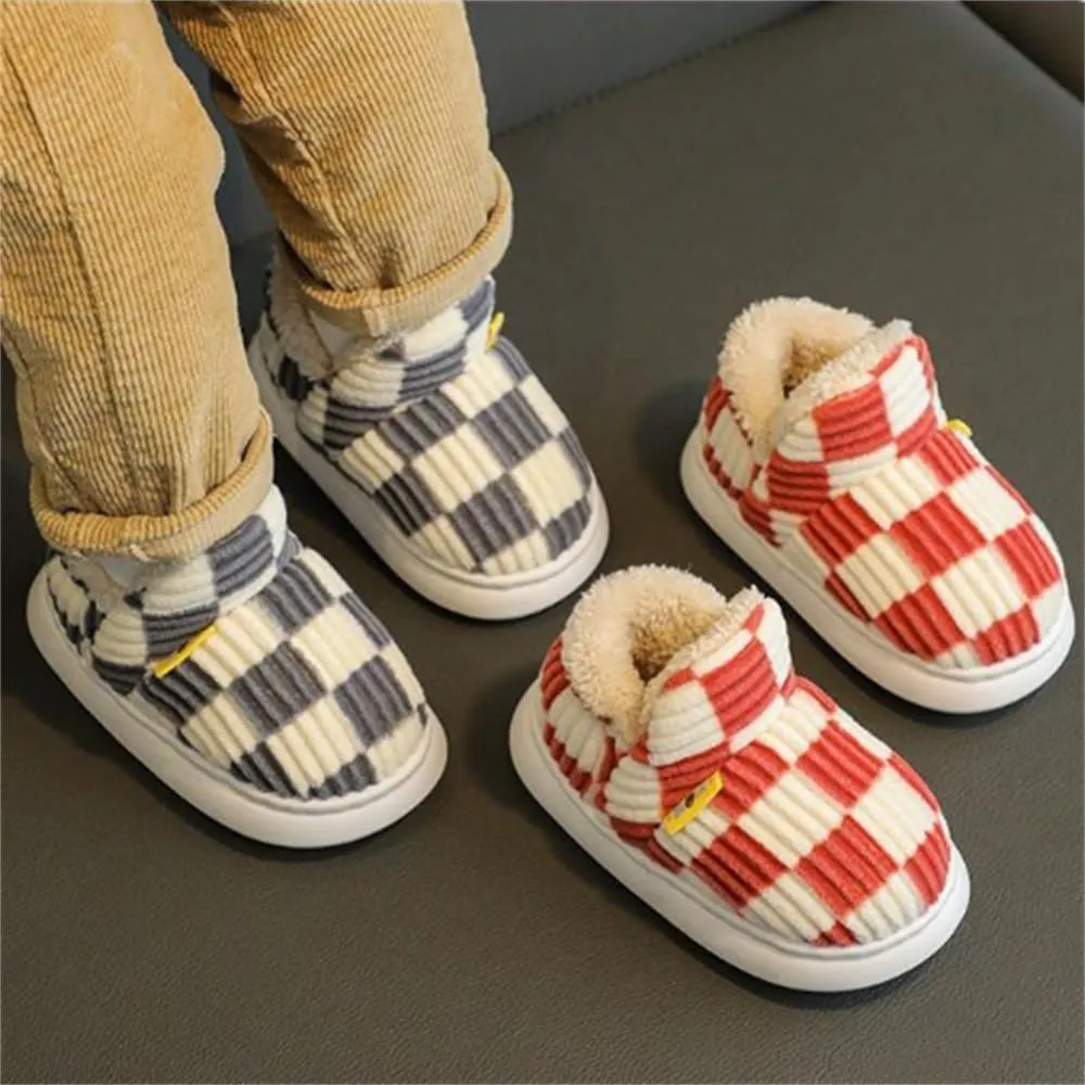 Checkered Slippers for Kids, Checkered Slippers, Casual House Outdoor Indoor Warm Plush Shoes, Parent-Child Warm Slippers