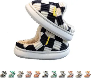 Checkered Slippers for Kids, Checkered Slippers, Casual House Outdoor Indoor Warm Plush Shoes, Parent-Child Warm Slippers