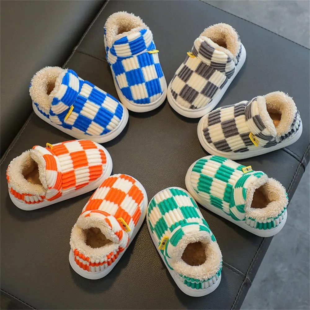 Checkered Slippers for Kids, Checkered Slippers, Casual House Outdoor Indoor Warm Plush Shoes, Parent-Child Warm Slippers