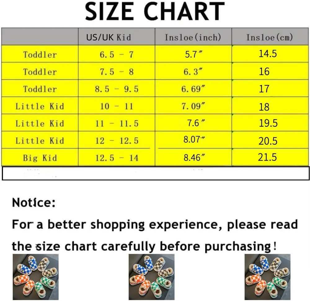 Checkered Slippers for Kids, Checkered Slippers, Casual House Outdoor Indoor Warm Plush Shoes, Parent-Child Warm Slippers