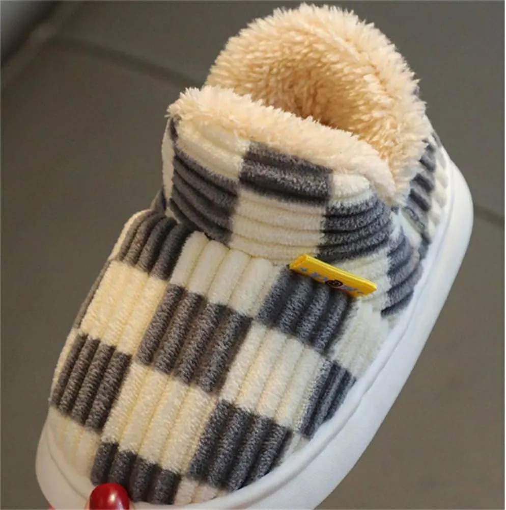 Checkered Slippers for Kids, Checkered Slippers, Casual House Outdoor Indoor Warm Plush Shoes, Parent-Child Warm Slippers