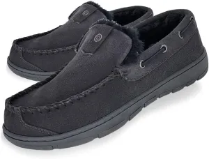 Clarks Mens Suede Venetian Moccasin Slipper LB0534 - Warm Plush Faux Fur Lining - Indoor Outdoor House Slippers For Men
