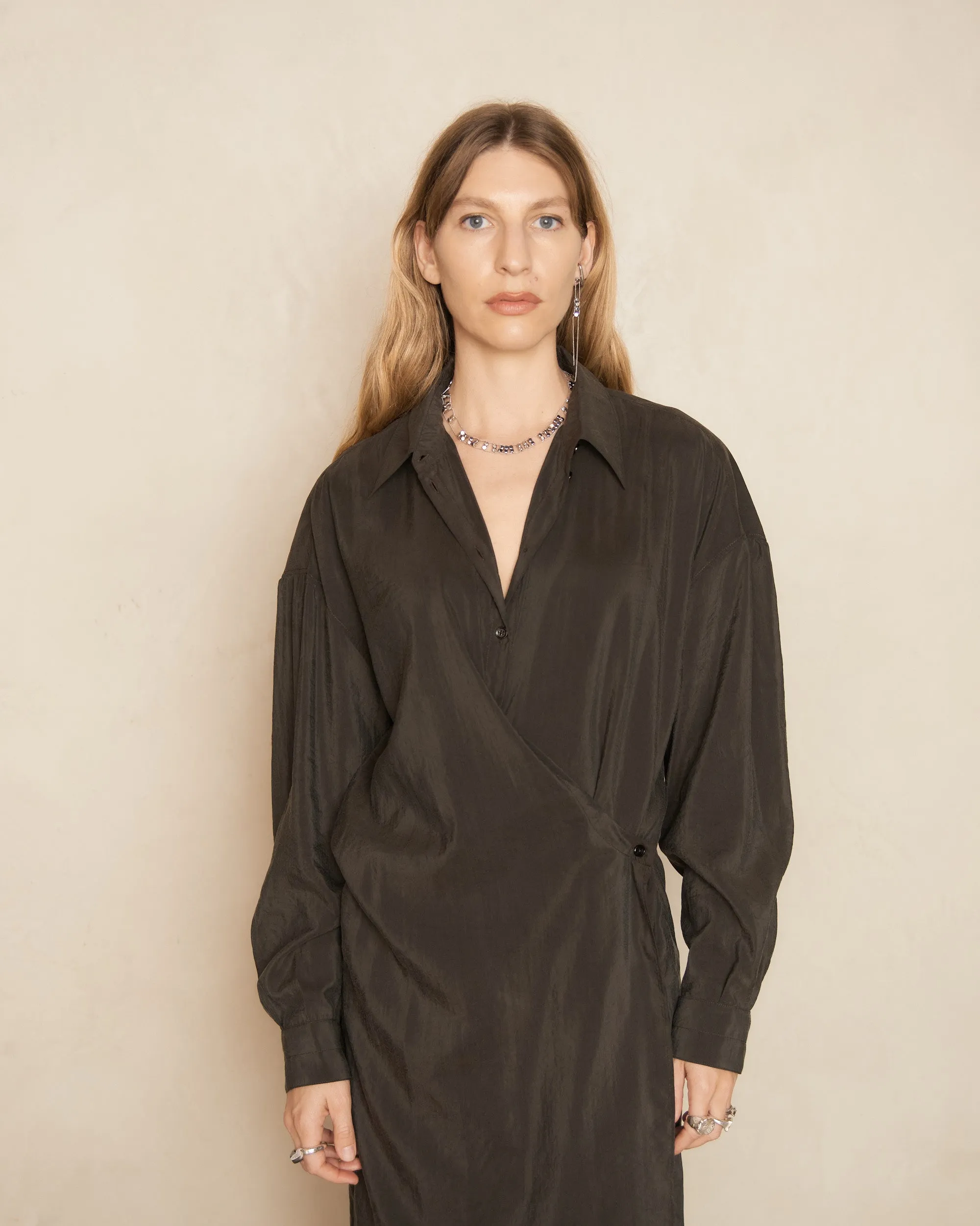 Dark Espresso Twisted Collared Dress