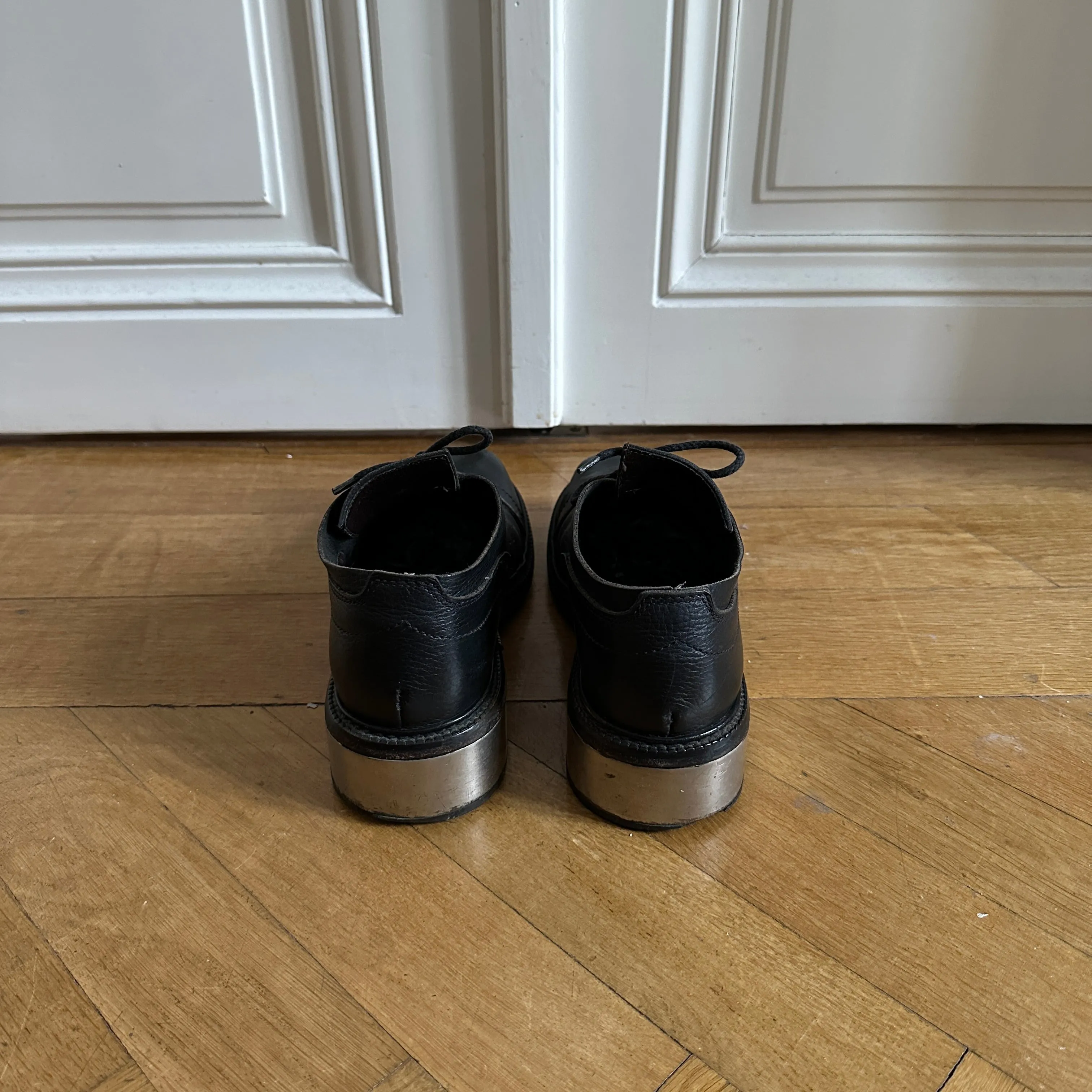 Dirk Bikkembergs 90s Black Leather Metal Heel Shoes