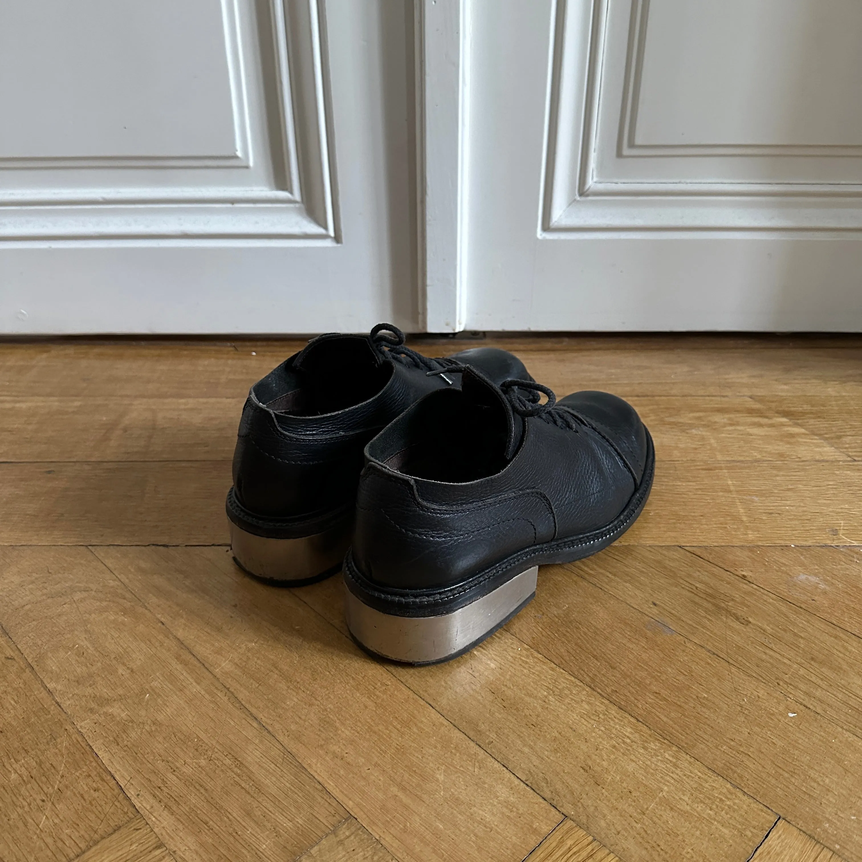 Dirk Bikkembergs 90s Black Leather Metal Heel Shoes