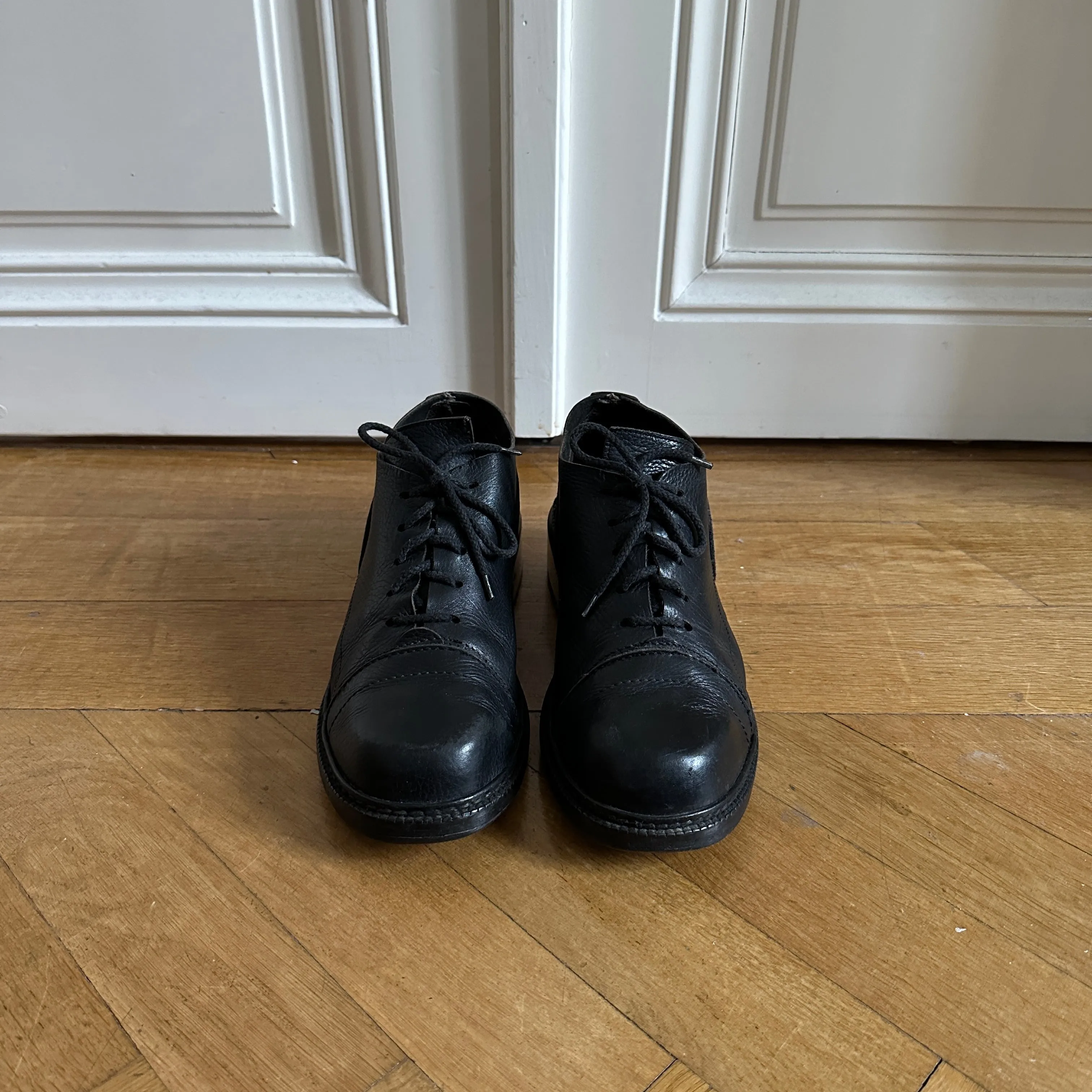 Dirk Bikkembergs 90s Black Leather Metal Heel Shoes