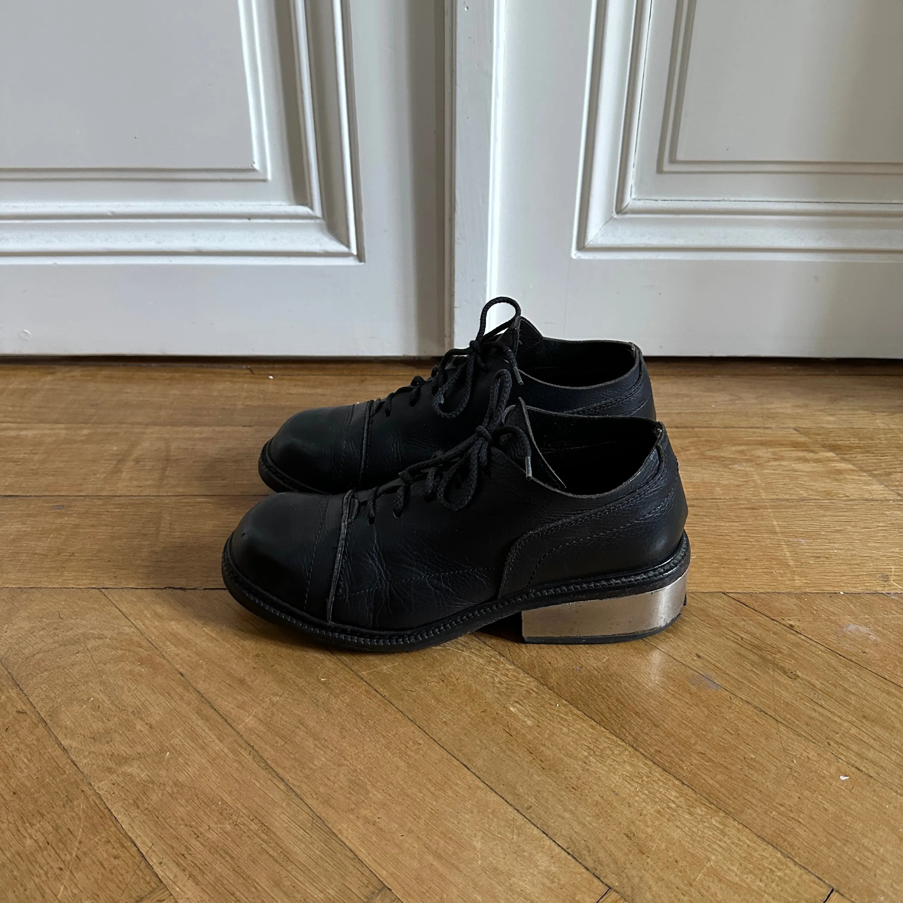 Dirk Bikkembergs 90s Black Leather Metal Heel Shoes