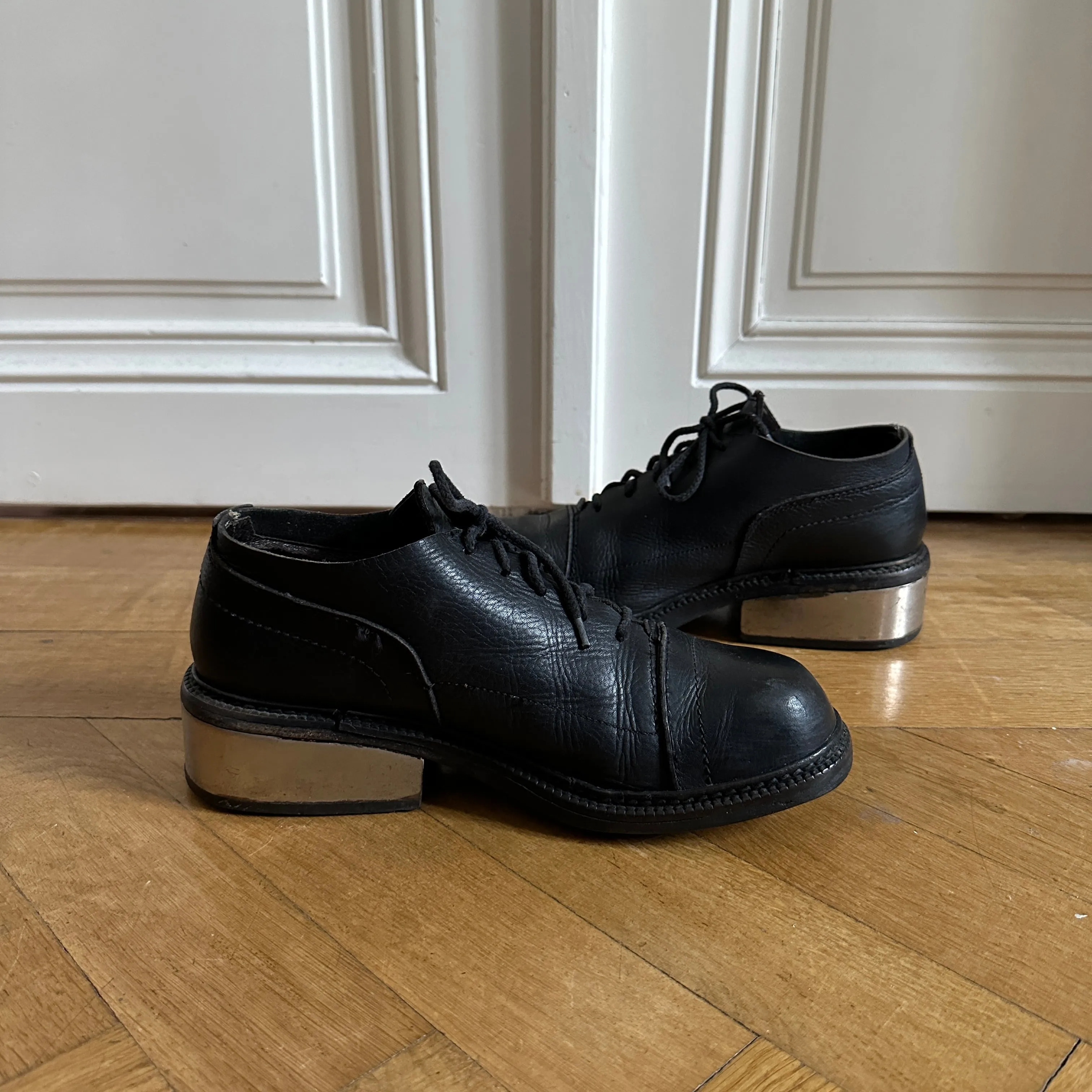 Dirk Bikkembergs 90s Black Leather Metal Heel Shoes