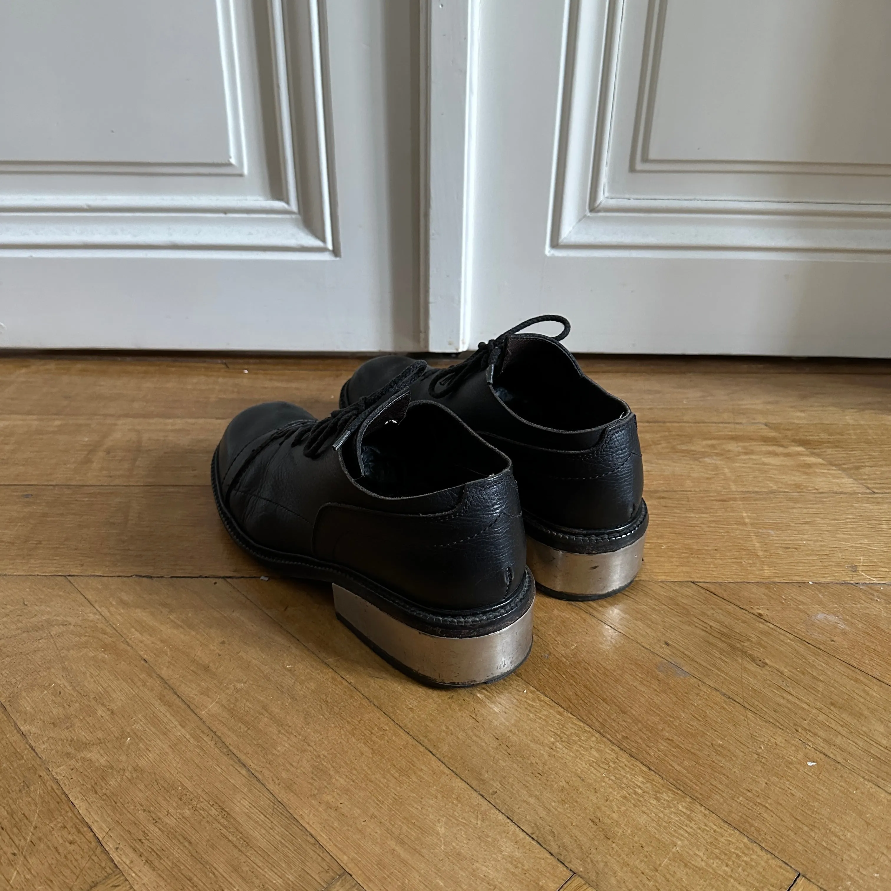 Dirk Bikkembergs 90s Black Leather Metal Heel Shoes