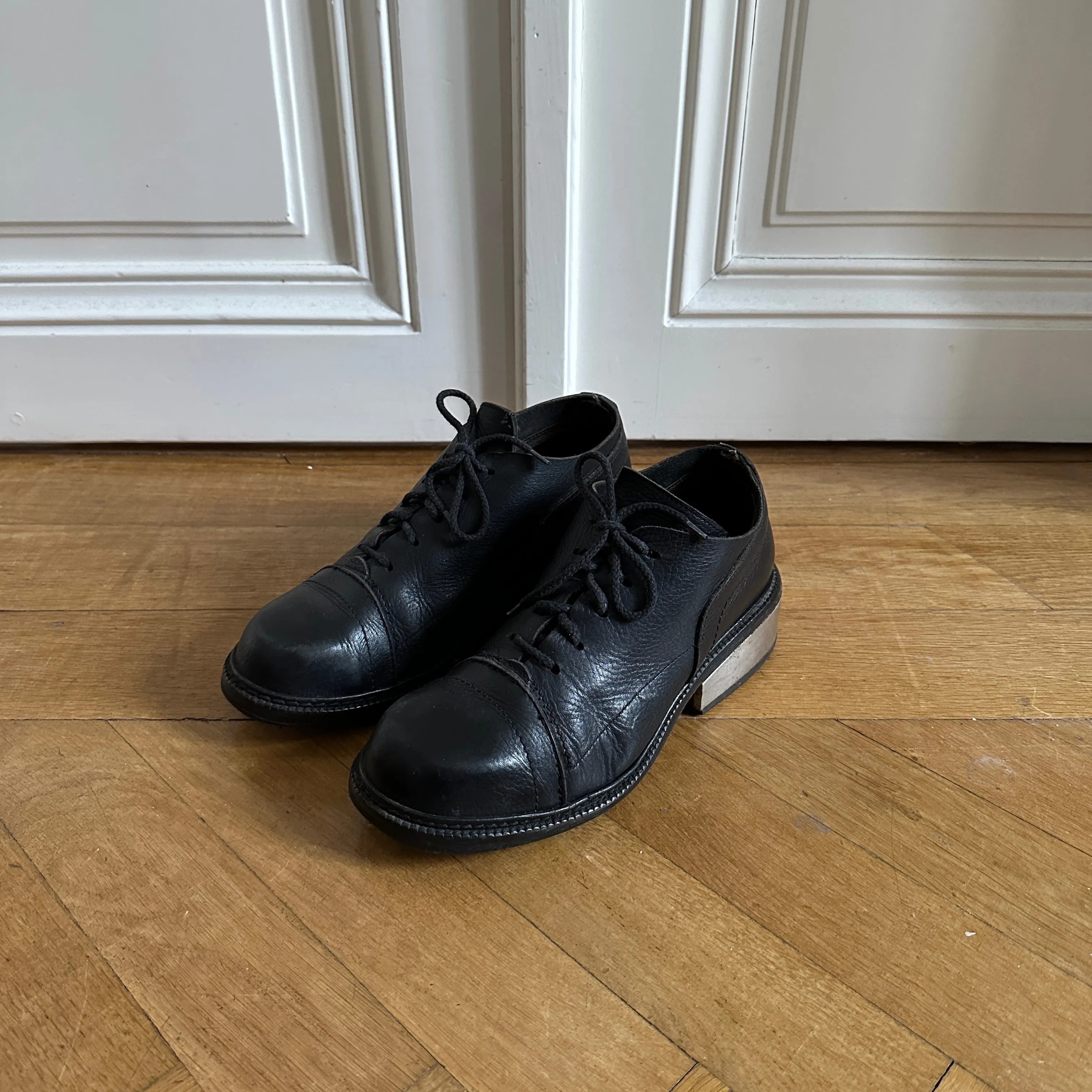 Dirk Bikkembergs 90s Black Leather Metal Heel Shoes