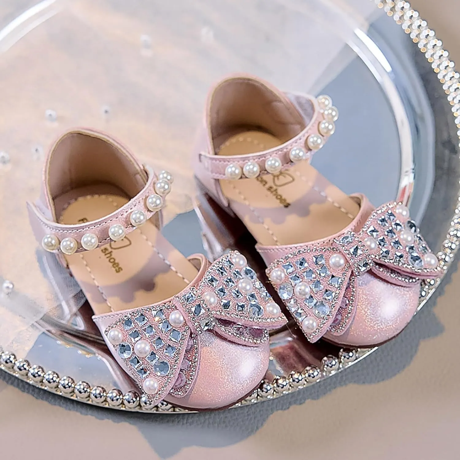 Dress Cosplay Shoes Bling Bowknot Kids Baby Sandals Single Shoes Pearl Girls Crystal Infant Baby