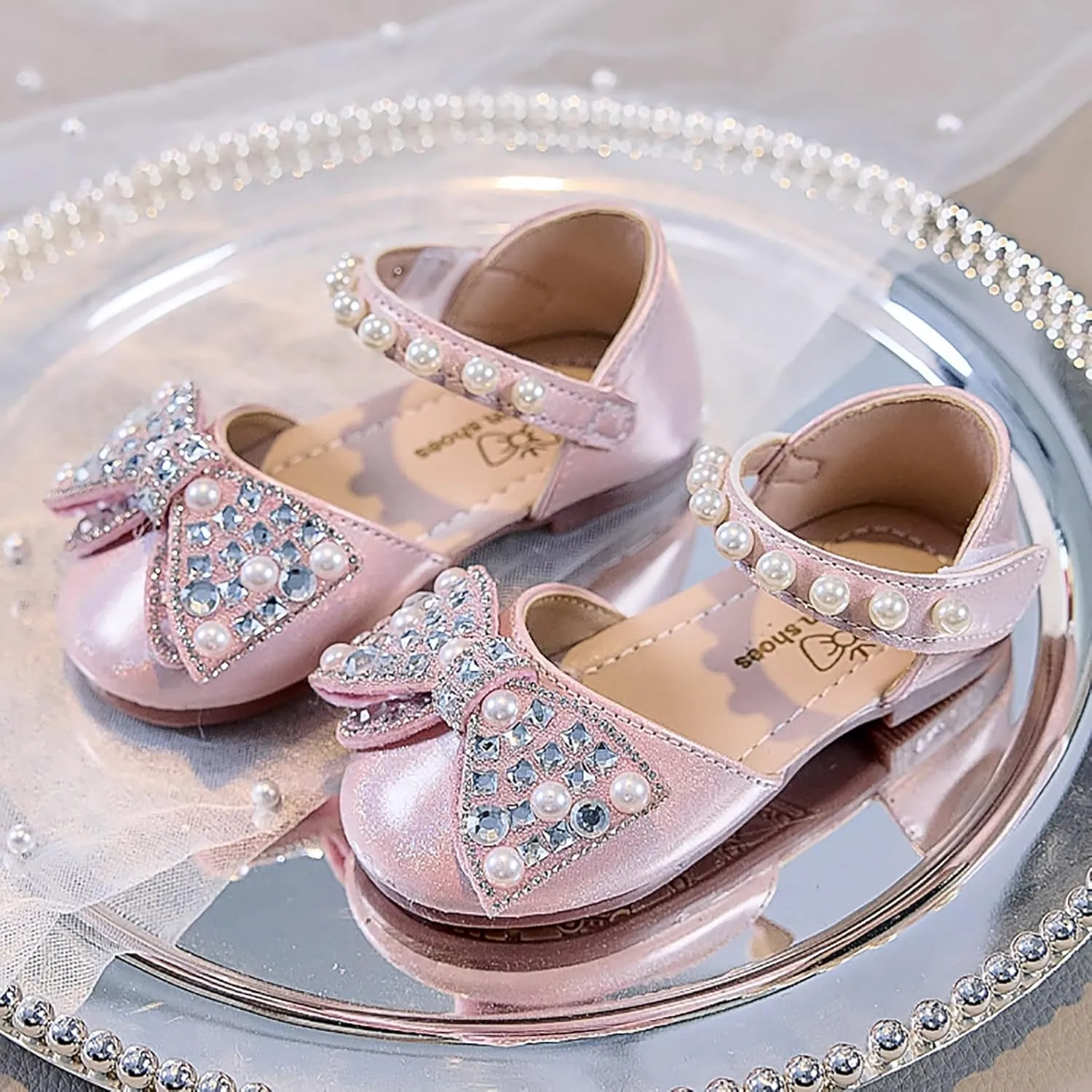 Dress Cosplay Shoes Bling Bowknot Kids Baby Sandals Single Shoes Pearl Girls Crystal Infant Baby