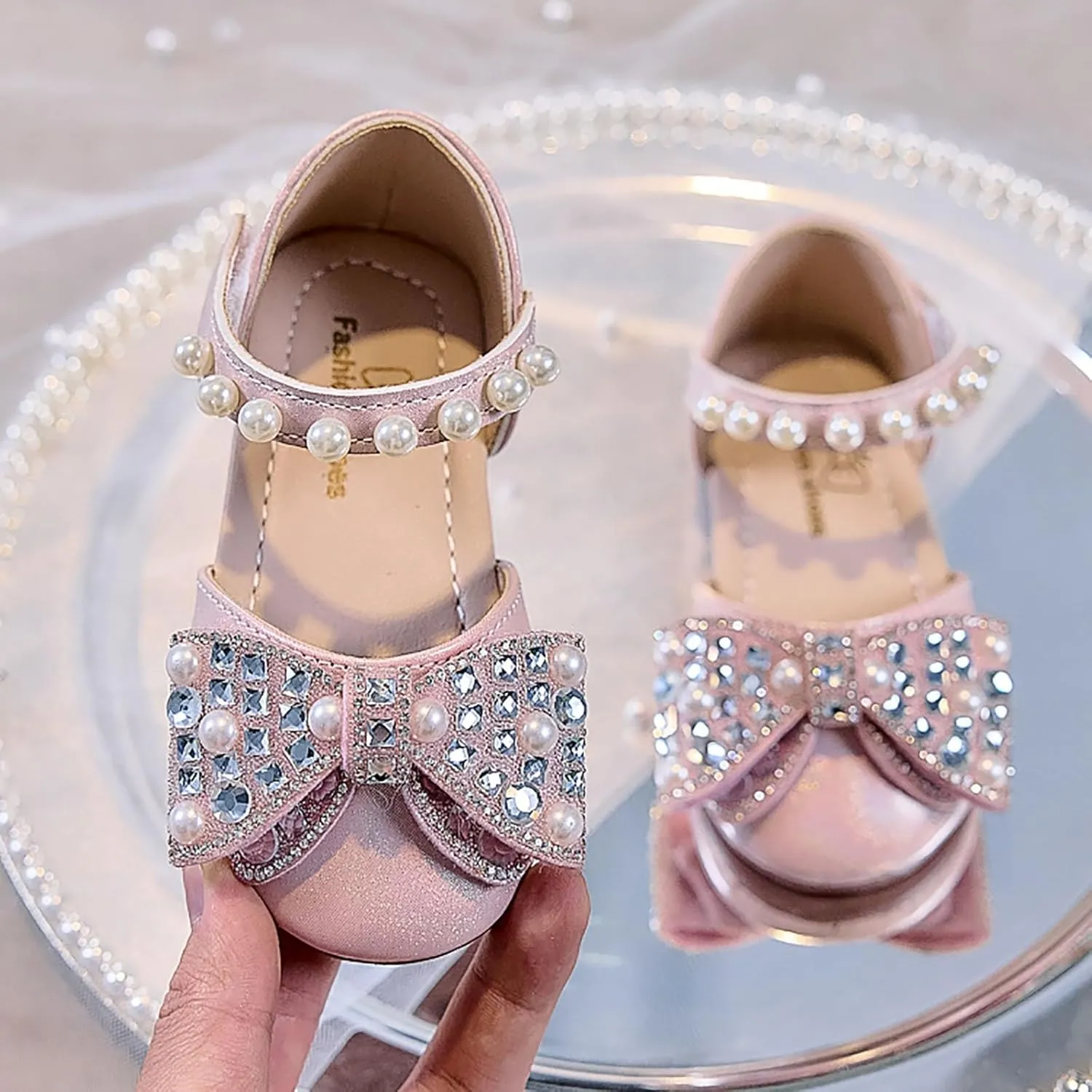Dress Cosplay Shoes Bling Bowknot Kids Baby Sandals Single Shoes Pearl Girls Crystal Infant Baby