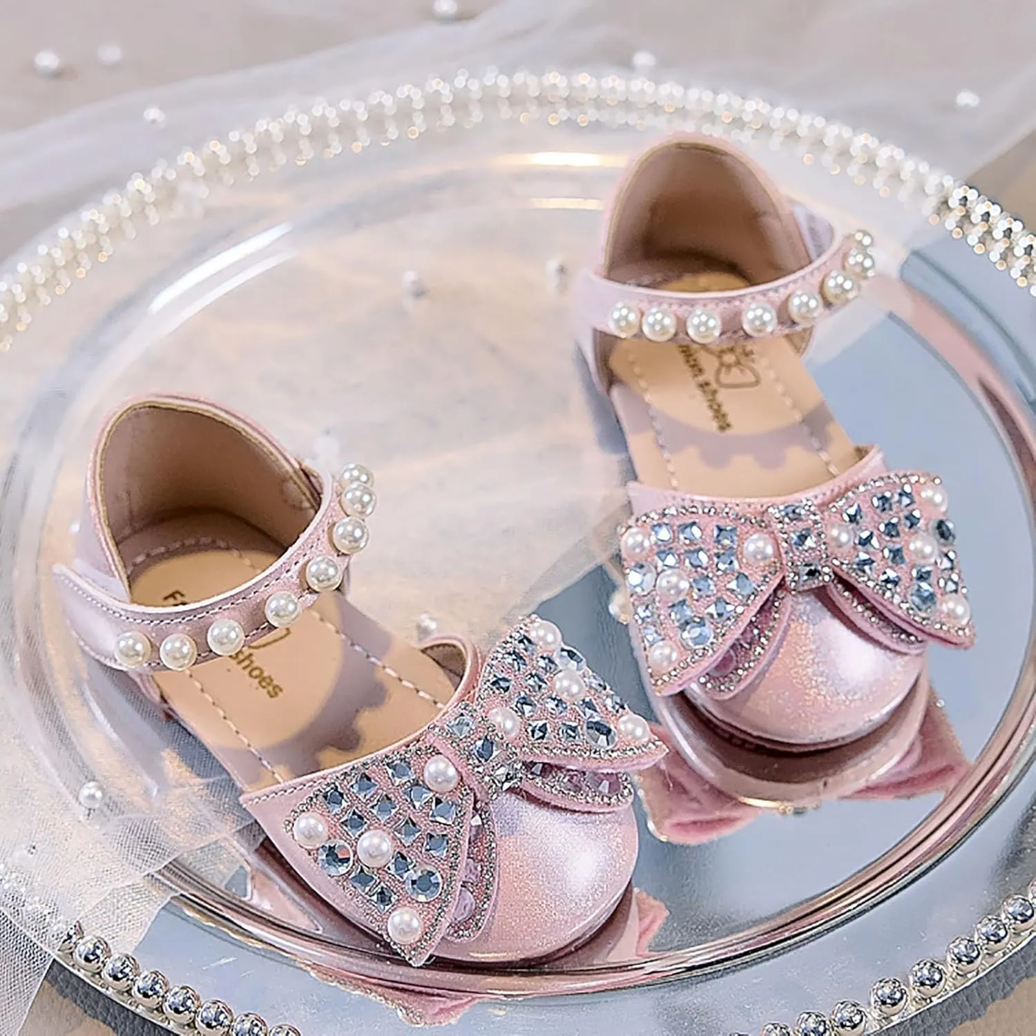 Dress Cosplay Shoes Bling Bowknot Kids Baby Sandals Single Shoes Pearl Girls Crystal Infant Baby