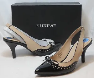 ELLEN TRACY Women's Bindy Slingbacks - Sand Leather/Black Patent -  7M