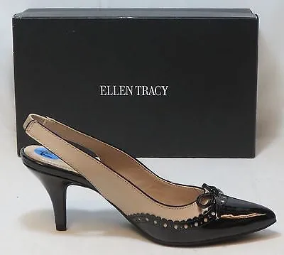 ELLEN TRACY Women's Bindy Slingbacks - Sand Leather/Black Patent -  7M