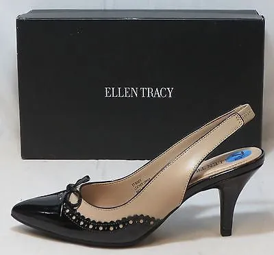ELLEN TRACY Women's Bindy Slingbacks - Sand Leather/Black Patent -  7M