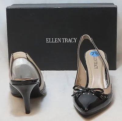 ELLEN TRACY Women's Bindy Slingbacks - Sand Leather/Black Patent -  7M