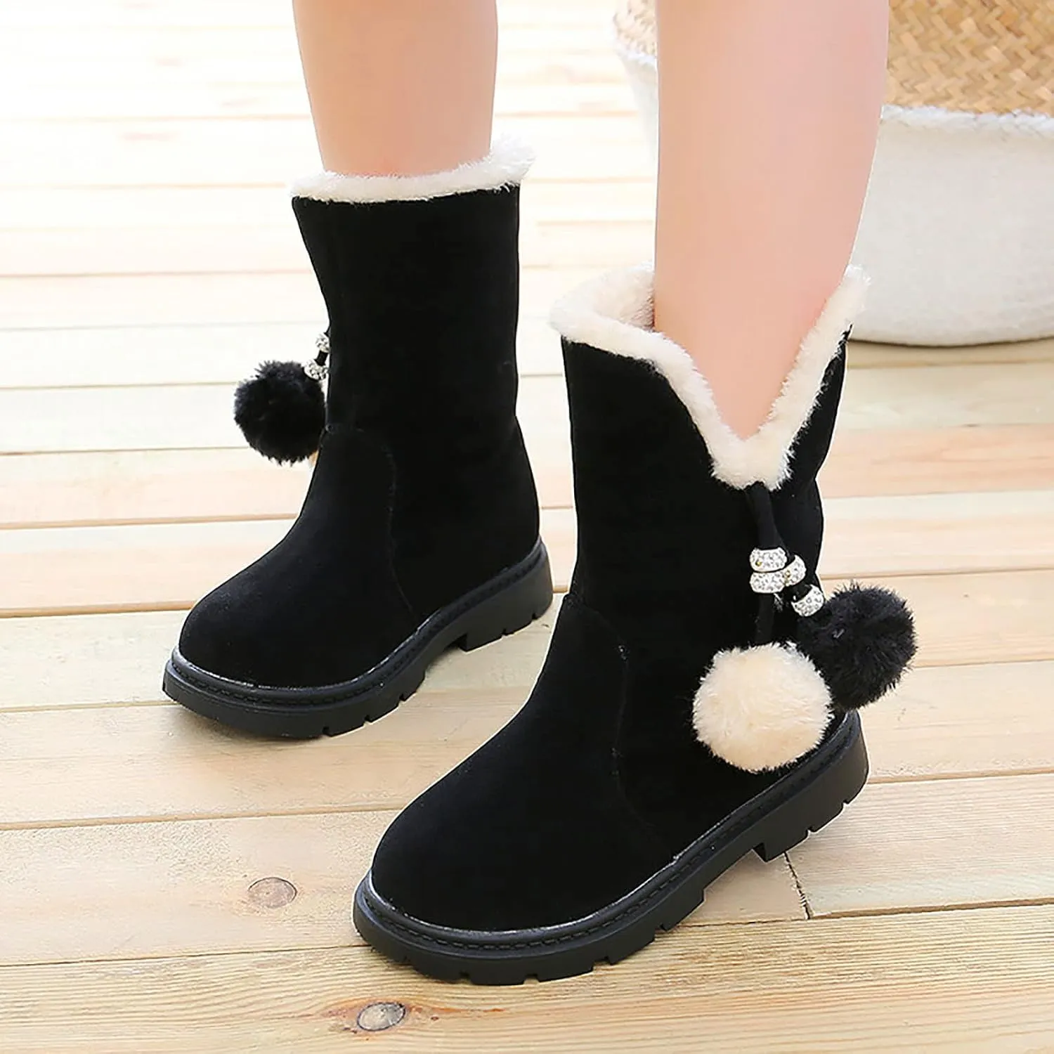 EnJoCho 4-12 Years Toddler Infant Kids Winter Boot Princess Bowkont Shoes Leather Boots for Baby Girls (Black, 6.5-7Years)