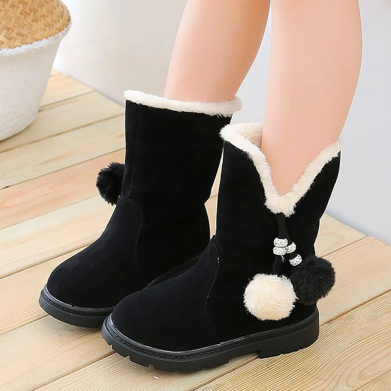EnJoCho 4-12 Years Toddler Infant Kids Winter Boot Princess Bowkont Shoes Leather Boots for Baby Girls (Black, 6.5-7Years)
