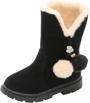 EnJoCho 4-12 Years Toddler Infant Kids Winter Boot Princess Bowkont Shoes Leather Boots for Baby Girls (Black, 6.5-7Years)