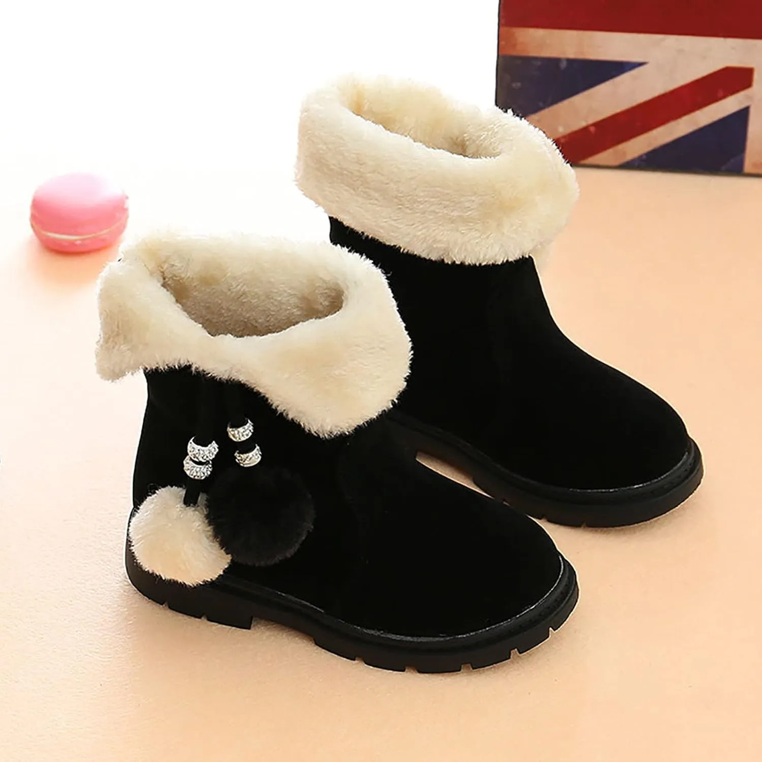 EnJoCho 4-12 Years Toddler Infant Kids Winter Boot Princess Bowkont Shoes Leather Boots for Baby Girls (Black, 6.5-7Years)