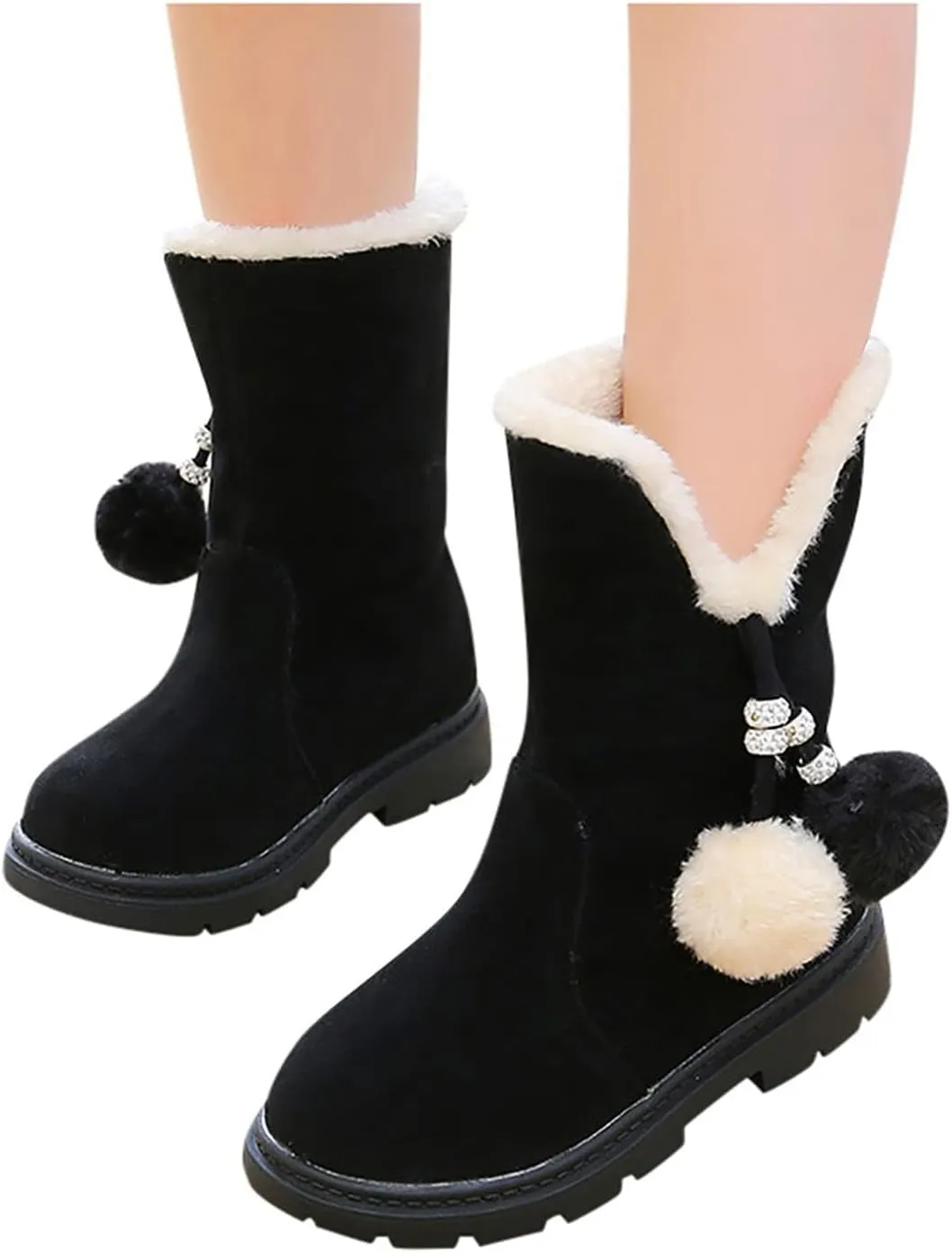 EnJoCho 4-12 Years Toddler Infant Kids Winter Boot Princess Bowkont Shoes Leather Boots for Baby Girls (Black, 6.5-7Years)
